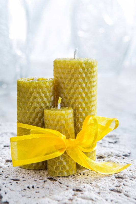 Set of 3 Honeycomb Candles with Ribbon